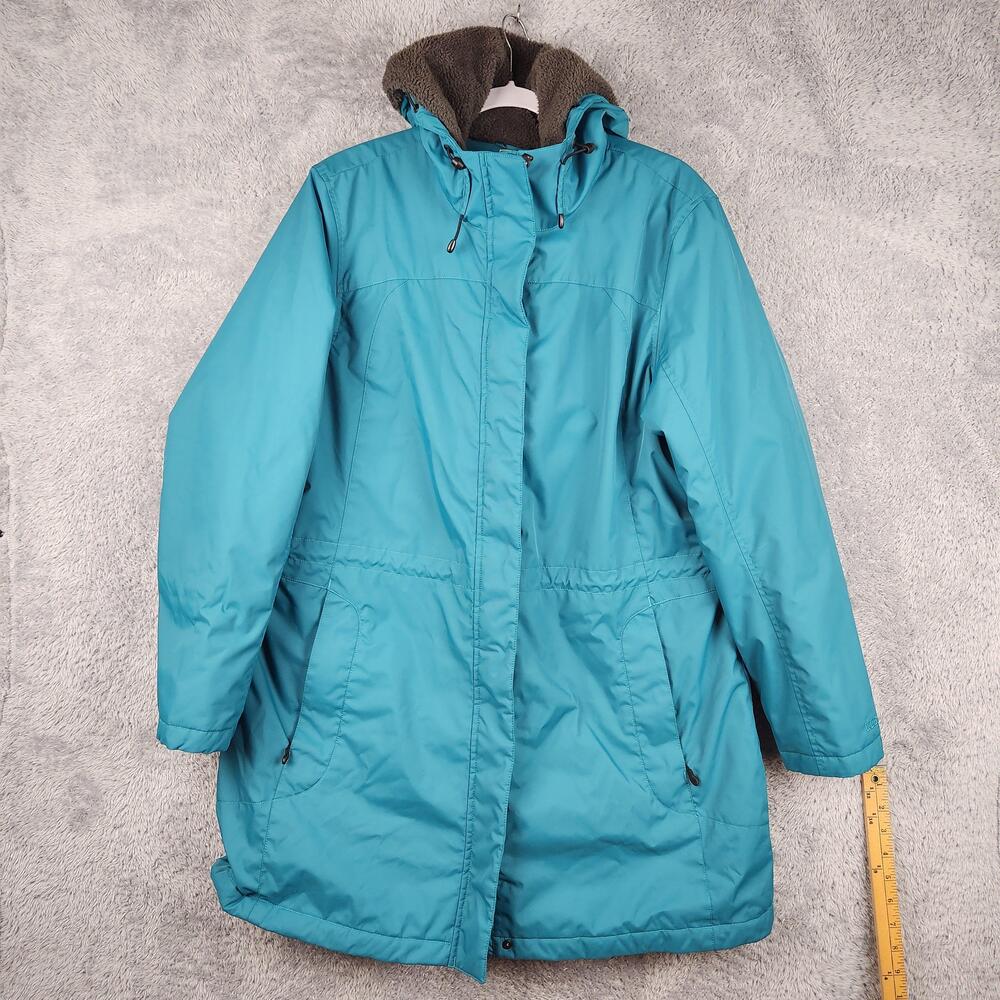 LL Bean Winter Warmer Parka Coat Womens XL Blue Hooded Insulated Sherpa Jacket